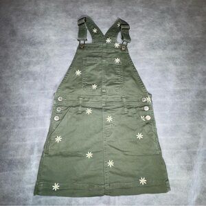 GAP Kids Girls' Olive Green Daisy Embroidered Overall Dress Sz small